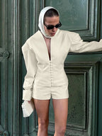FANTOYE Sexy Deep V-Neck Long Sleeve Shoulder Pads Women 2 Piece Sets Beige Single Breasted Tops Short Pants Winter Lady Outfits