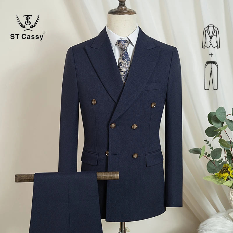 ST Cassy dark blue Elegant Man Suit 2 Pcs Set Modern Wedding Party Suits for Men Stylish Business office suit Main image