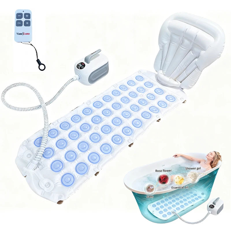 Spa Bubble Bath Massager Portable Bathtub Massage Pad With Anti-Slip Pad And Inflatable Pillow For Family Relaxation Bathroom Main image