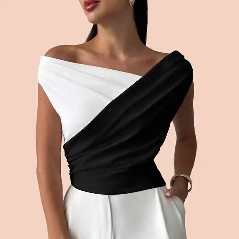 Sexy Short Sleeve Shirt Women Off Shoulder Patchwork Color Basic Tops Woman Summer Blouses Female Elegant Shirt