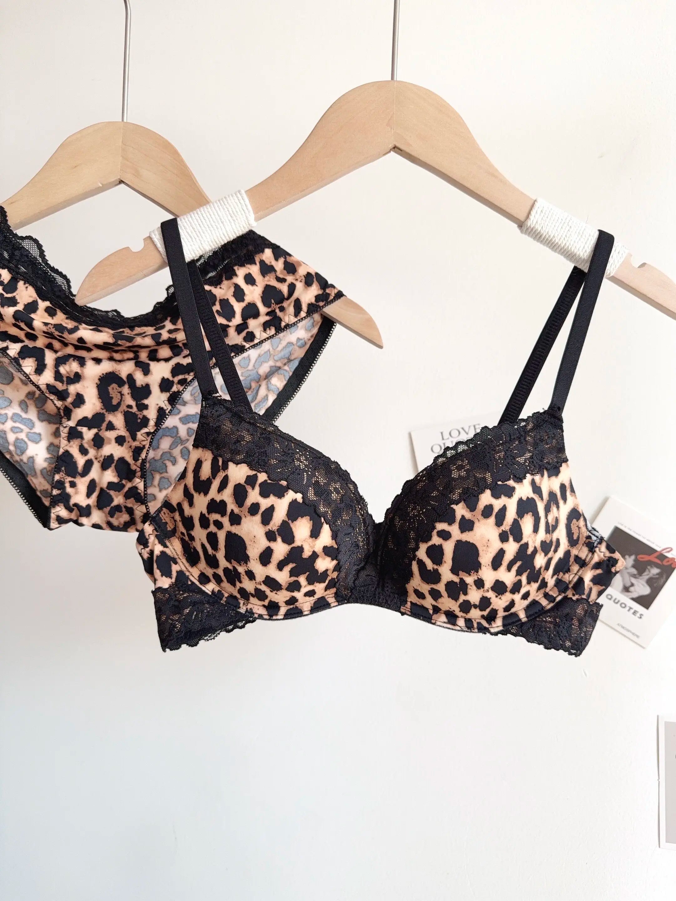 Sexy Leopard Print Lingerie Set Women Wireless Invisible Push Up Small Breasts,adjustable A To C Cup,sheer Lace Pure Design, S-X