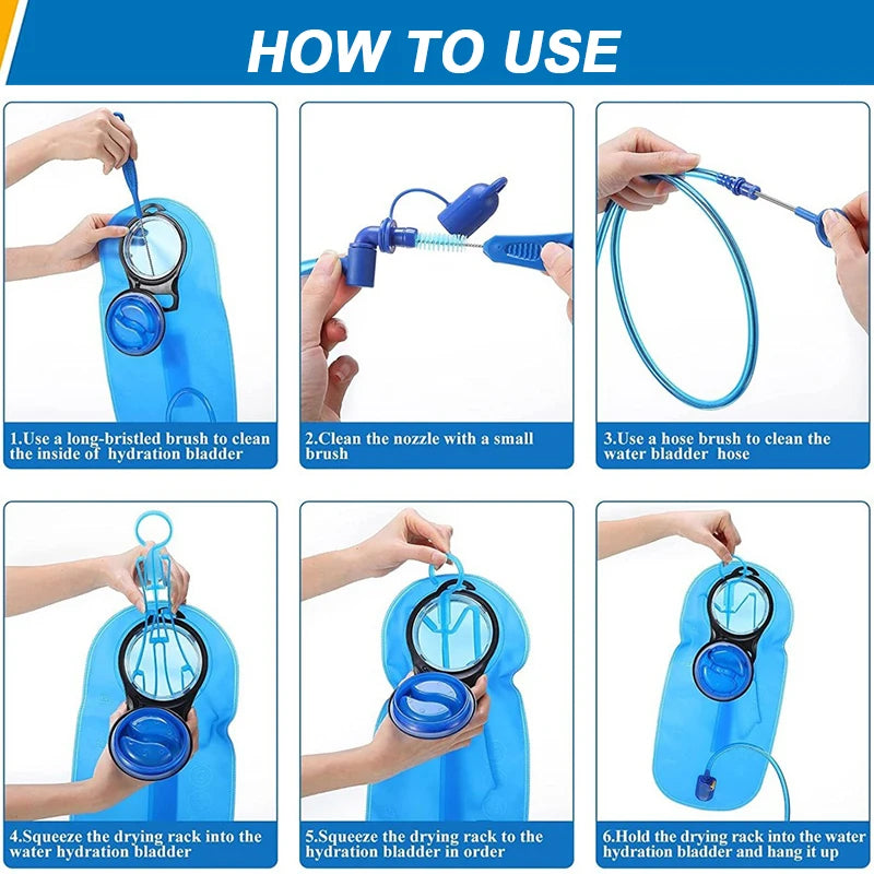 4 in 1 Hydration Water Bladder Cleaning Kit Multifunctional Tube Brush Drying Rack Portable Cleaner Tool for Camp Hike Water Bag