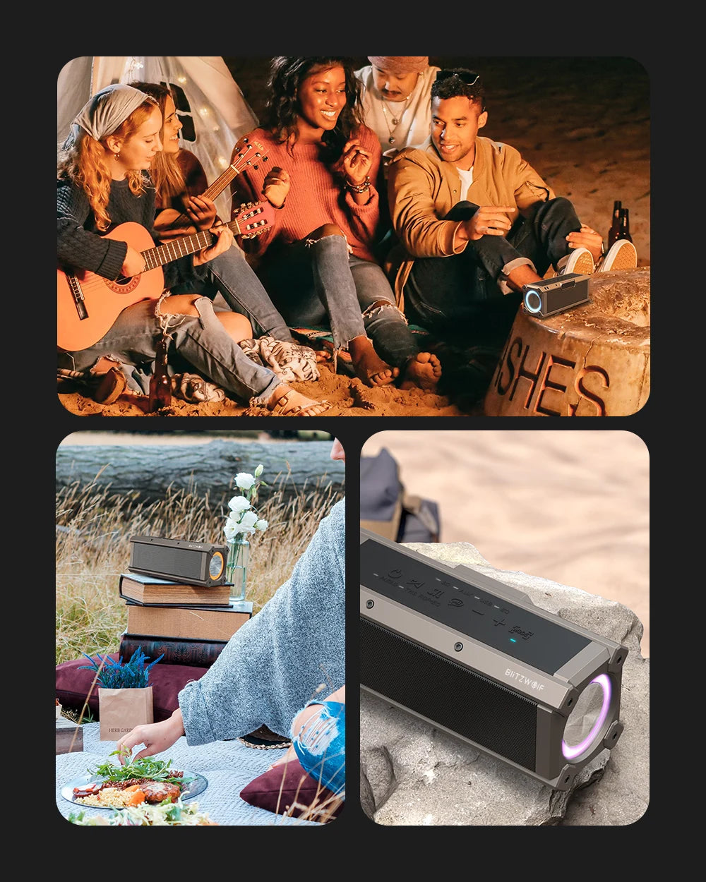 BlitzWolf BW-WA3 100W TWS bluetooth Speaker Quad Drivers Dual Diaphragm Deep Bass RGB Light IPX5 Waterproof 5000mAh Speakers