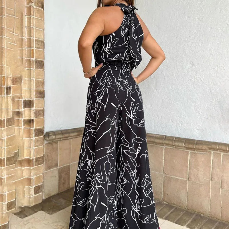 Sexy Sleeveless Jumpsuit Office Lady Spring Summer Fashion Casual Off Shoulder Print Jumpsuits For Women 2024 One Piece Rompers