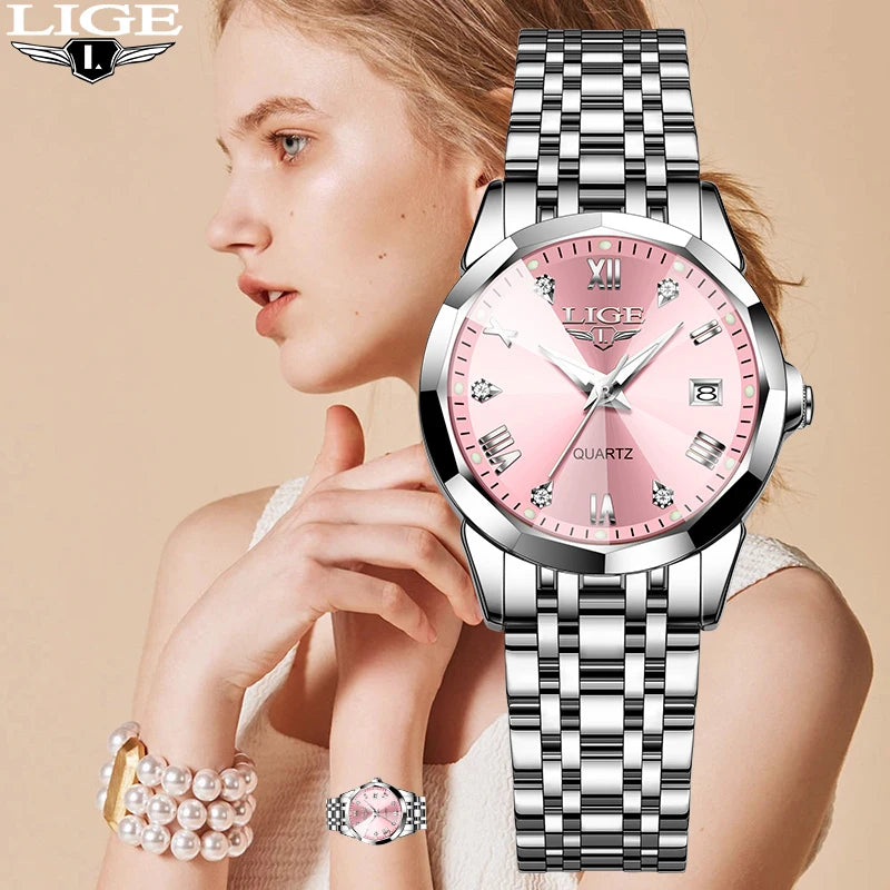 LIGE Elegant Ultrathin Nordic Simple Style Quartz Movement Women's Wristwatch Fashion Stainless Steel Bracelet Belt Woman Watch Main image