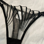 Black Lace Lingerie Set – Sheer Eyelash Mesh Push-Up Bra and Panty with Triangle Cup Design