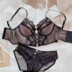 French Lace Push Up Lingerie Set Mulher Thin Underwire Bra Sheer Ruched Chemise Soft Petite Small Bust S-XL Hot Sale