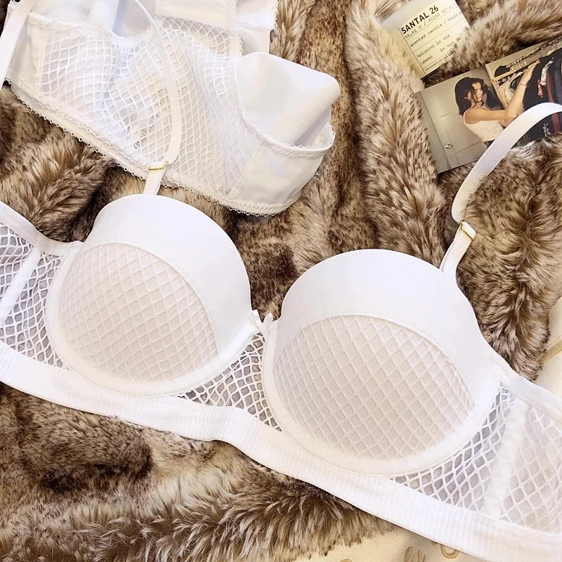 Mesh Lace Underwear Ladies Sexy Small Chest Push Up Lingerie For Women Bra Sets Red White Wedding Girls Thicken Intimates BCD