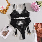 Elegant Lingeries Sexy Hot Exclusive Coffee Bra Belt Thong 3PC with Leg Circles Cute Intimate Lace Tempted Tipsy Set