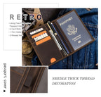 Retro Leather Passport Cover RFID Blocking For Cards Travel Passport Wallet Document Organizer Case With 1 Pen Holder Men Women