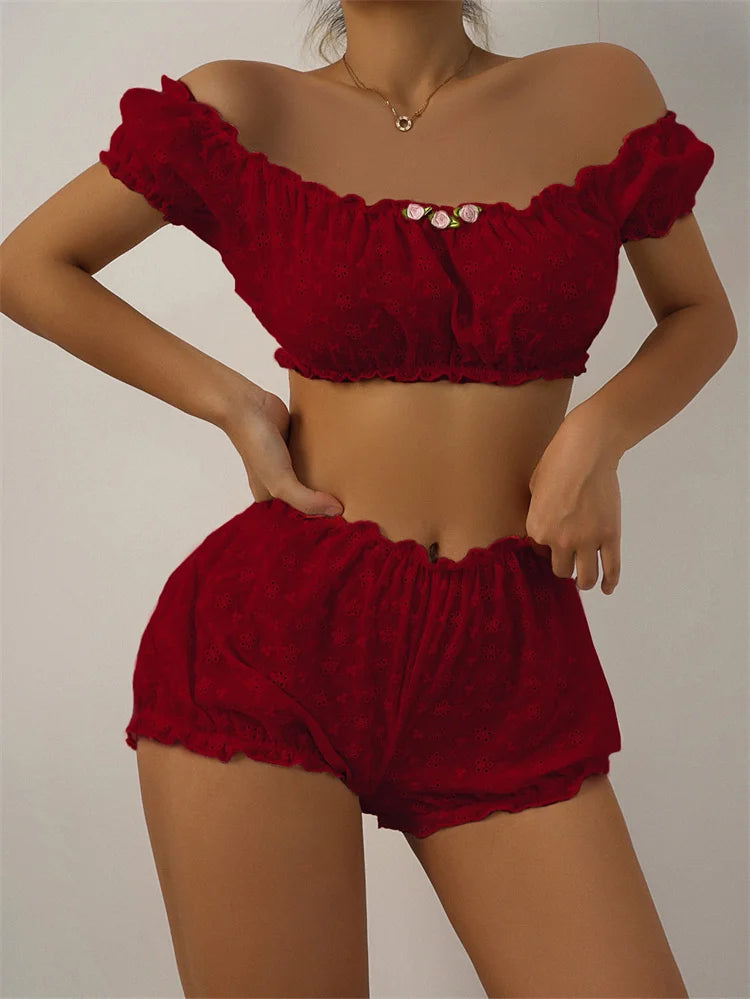 Sexy Lingerie Ruffles Floral Embroidery Women's Underwear Off Shoulder Sexy Bra Set Comfortable Cotton Intimate Underwear Set