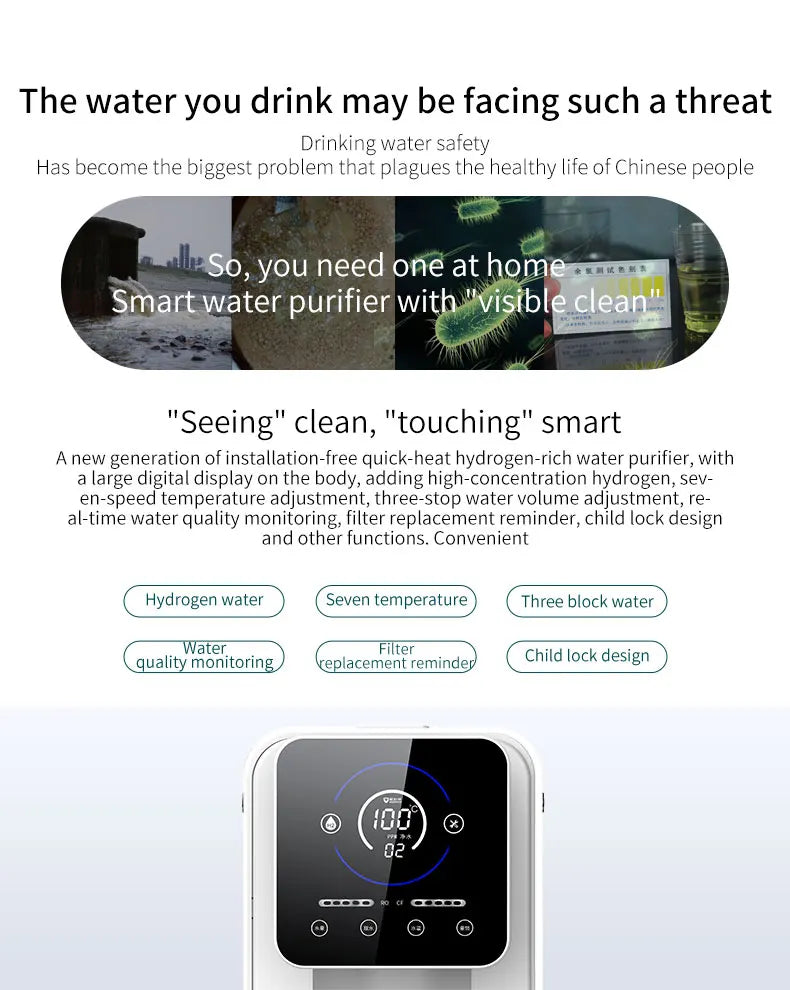 Desktop RO Hydrogen-rich Water Purifier Household Instant Hot Water Purifier Filter Direct Drinking Water Dispenser Commercial
