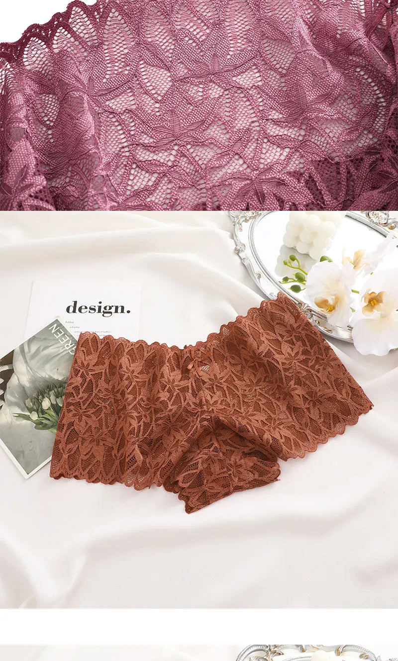 FINETOO 2Pcs Lace Four Shorts Women Low-Rise Panties Floral Underwear S-XL Girls Sexy Panties Ladies Lace Underpants Lingerie
