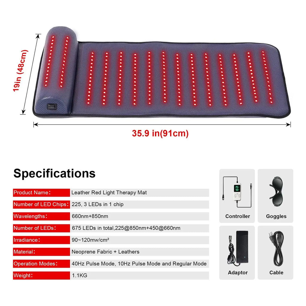 Red Light Therapy Mat with Neck Support Far Infrared for Neck Back Shoulder Knee Pain Relief Muscle Relax Home Use Spa Massager