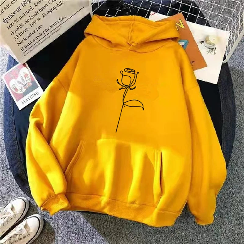 2024 Autumn Winter Hoodies Sportwear Women's Hoodie Pullover Sweatshirt Stylish Flower Print With Thick Long Sleeves Tops Loose