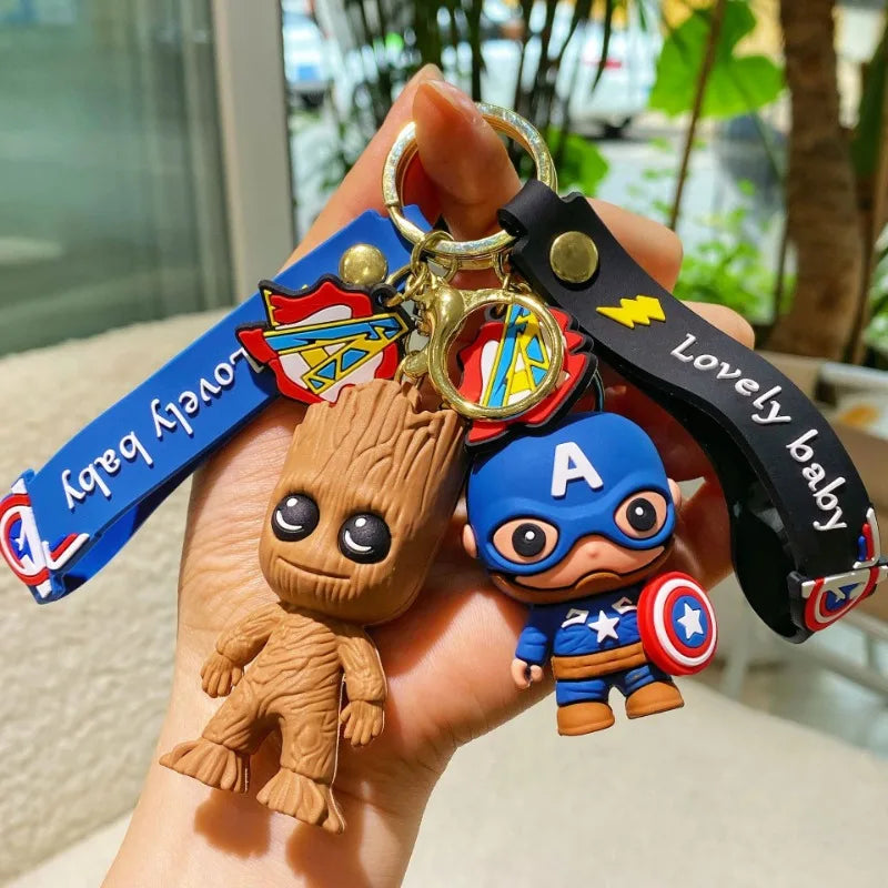 Marvel cartoon Avengers cute silicone doll keychain Spiderman Iron Man Captain America Hulk Thor Batman school bag pendant