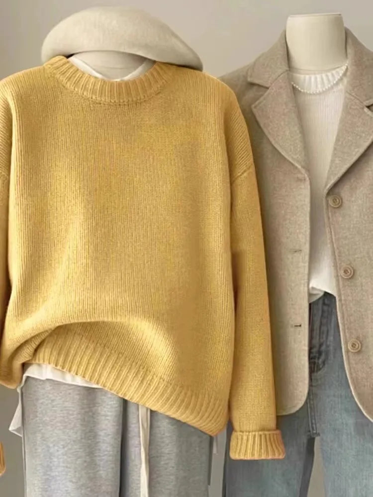 Soft waxy round neck 100 pure cashmere sweater women's loose sweater autumn and winter short base sweater