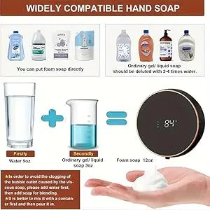Automatic Foaming Soap Dispenser - Touchless Wall Mount, LED Temp Display, USB Rechargeable for Bathroom, Kitchen&Commercial Use