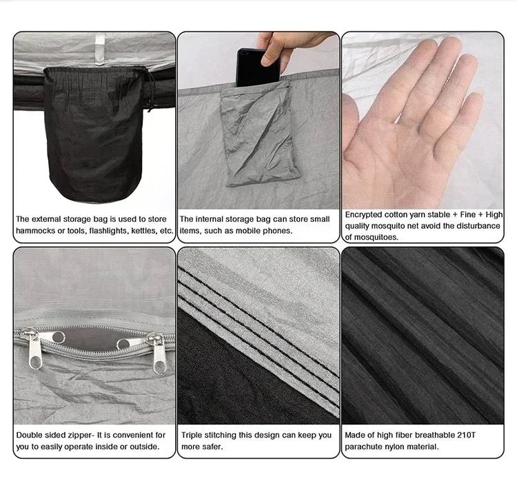 260x140cm Camping Hammock Double Size Parachute with Mosquito Net Rain Fly Tarp Lightweight for Hiking Travel