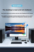 MZX KVM Switch Switcher 4K 60Hz HD4K 2.0 Splitter USB 3.0 Hub Docking Station Dock 2 Computers PC Sharing Keyboard Mouse Printer