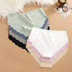7PCS/Set Ice Silk Seamless Panties Women's Briefs Solid Color Elastic Underwear Female Ultra Thin No Trace Wavy Side Panties