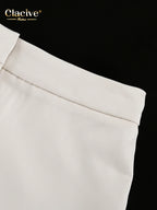 Clacive Fashion Loose Beige Women's Two Pieces Set 2025 Sexy Long Sleeve Shirt With High Waist Shorts Set Female Streetwear