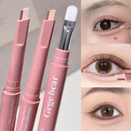 Double Ended Lying Silkworm Pencil 2 in1 Highlighter Nude Lower Eyelid Contour Aegyo-sal Eyeliner Makeup Stick with Detail Brush