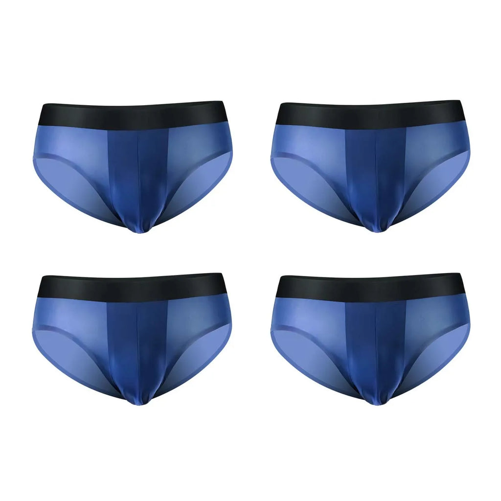 4pcs LORIEN CREST ice silk Men's underwear seamless ultra-thin double-layer crotch breathable men's briefs mid-waist sexy&light