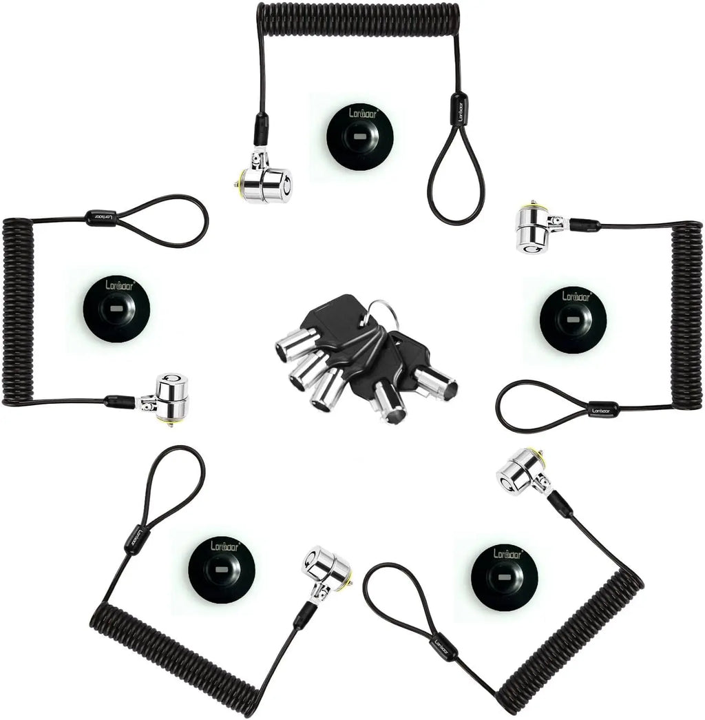 5-Pack Retractable Cable Locks with Keys for Laptops, Monitors, Tablets - 8ft Security
