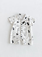 0-2Y Summer Baby Boy Clothes Full Of Dog Print Single Breasted Toddler Rompers Short Sleeve Cute Baby Boy Outfit