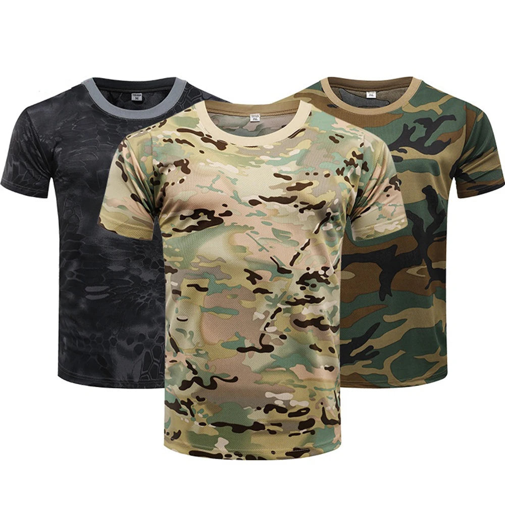 Outdoor Sports Men T-Shirts 3D Camouflage Quick Dry O Neck Short Sleeve Tops Shirt Camo Hiking Hunting T Shirt Main image