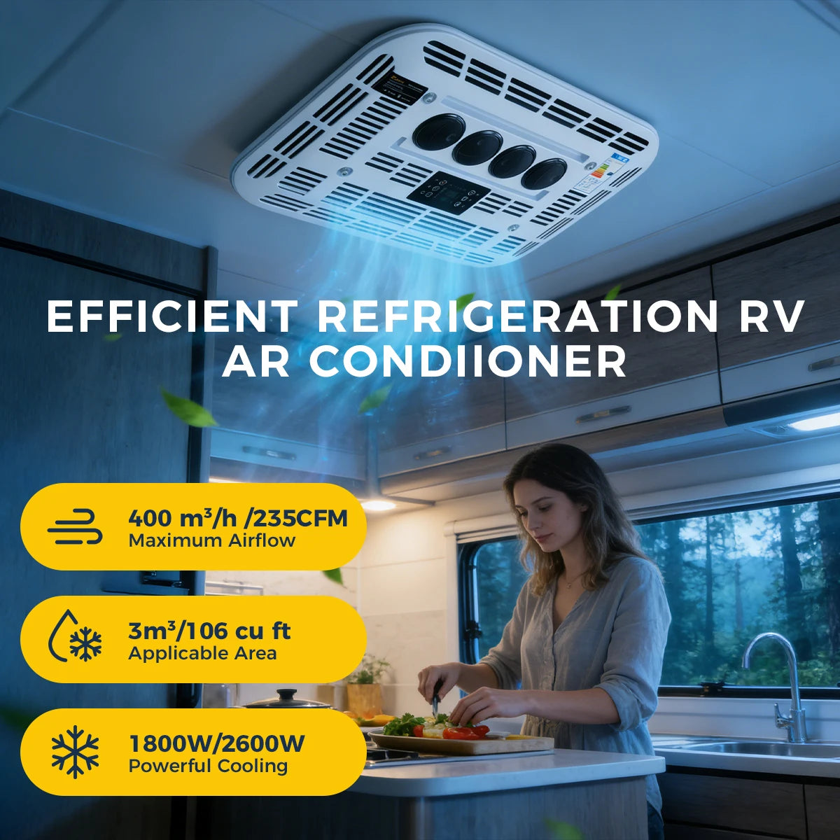 Sunster 12V/24V Fast Cooling Roof Air Conditioner Electric Cool RV Rooftop Parking for Truck Camper Van Caravans Motor home