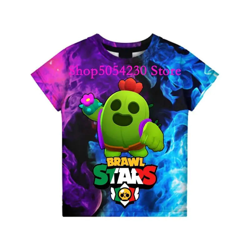 Boys Summer T-shirt Tees Brawl-Stars Anime Figures Leon Cartoon Characters Kids Cosplay Costumes Crow T Shirt Christmas Gifts