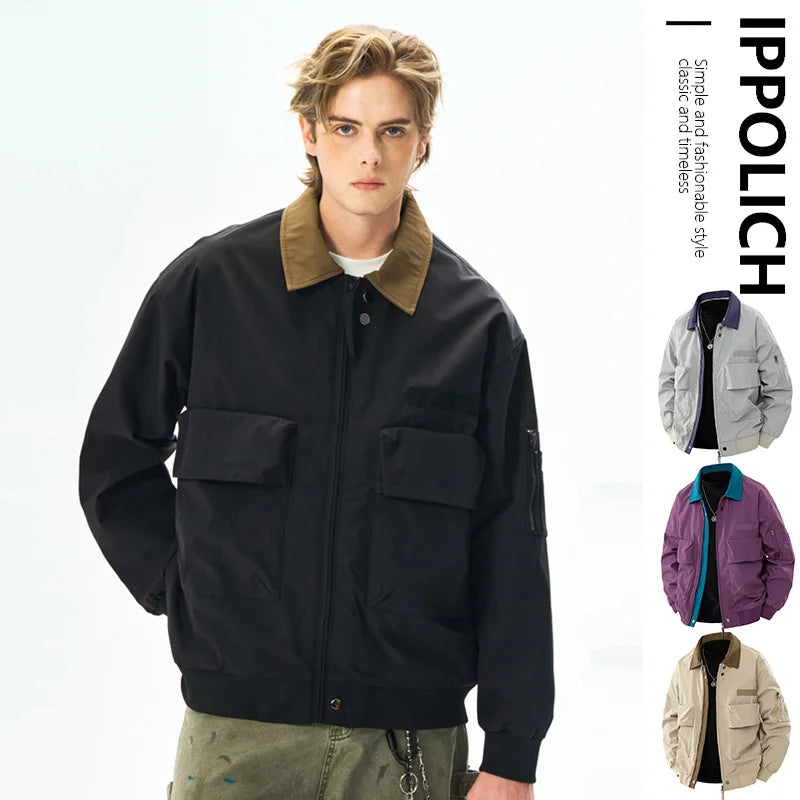 Men's Spring Casual Blazer Jacket Turn-Down Collar Stylish Versatile Office Wear Lightweight Coat Trendy Man Large Pocket Jacket