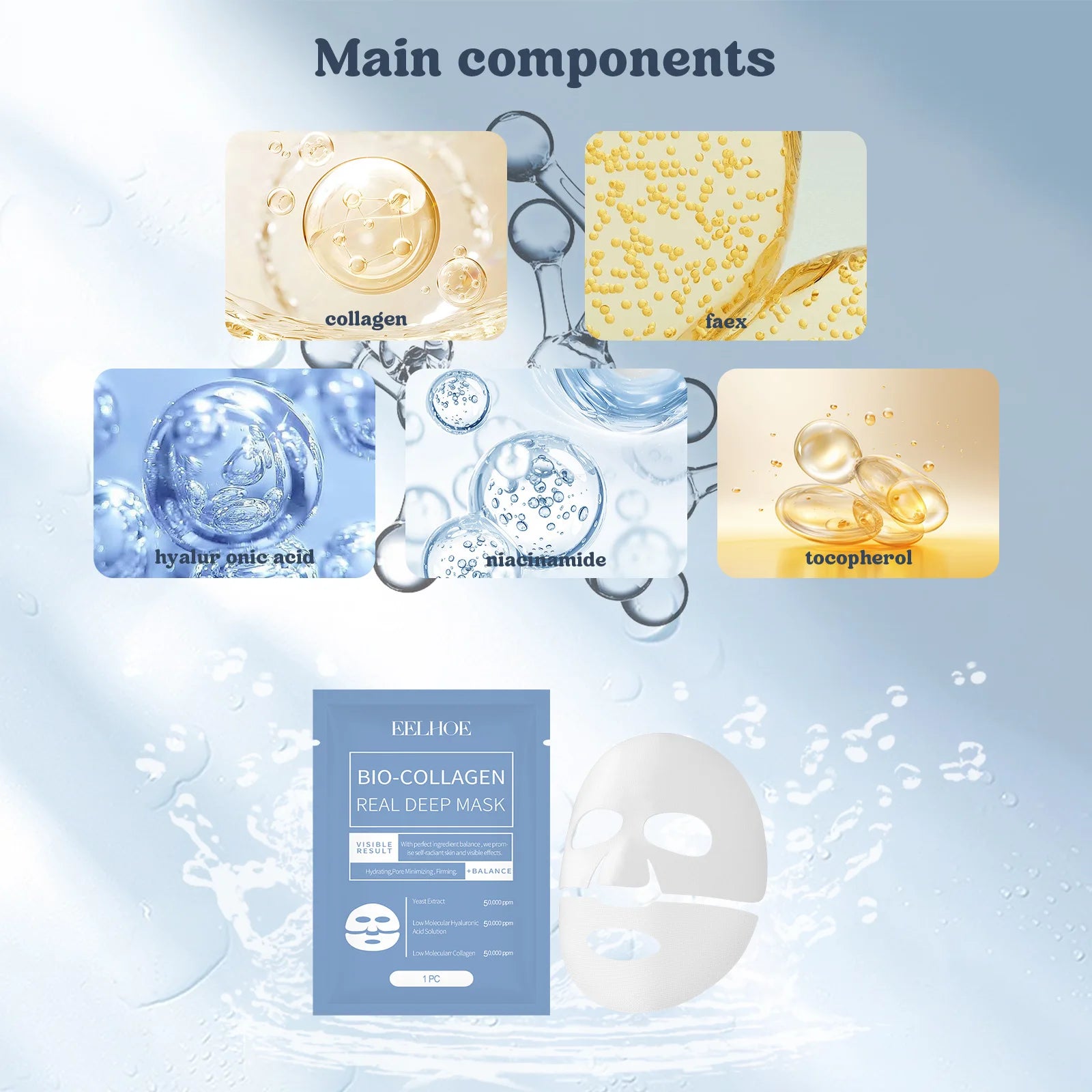 1/3/5/10pcs Bio-Collagen Real Deep Mask Soluble Collagen Sheet Mask Hydrolyzed Collagen Moisturizing Face Mask Skin Care Product