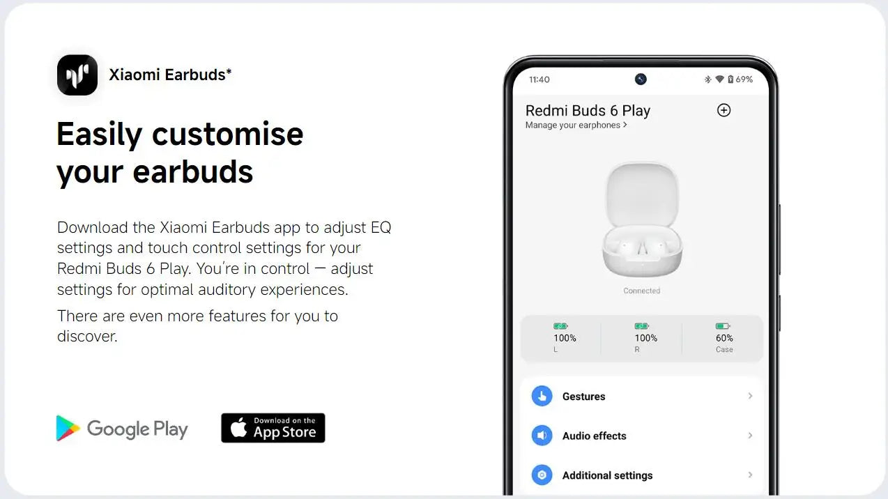 Xiaomi Redmi Buds 6 Play Wireless Bluetooth Earphone, AI Noise Reduction, Touch control Wireless Earphone, Long Endurance BT5.4