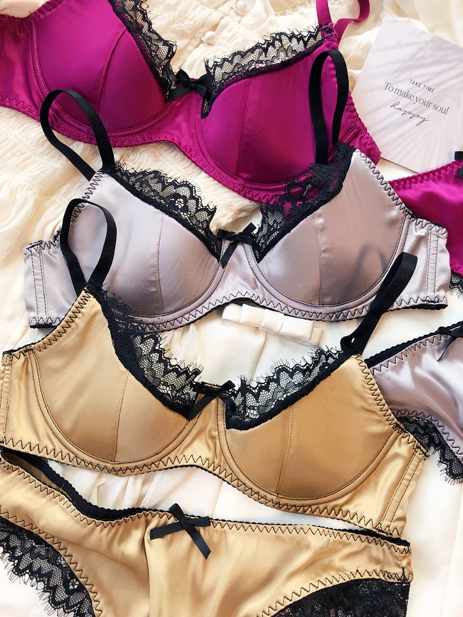 French Thin Cup Lingerie Set Sexy Lace Push Up Bra Fashion Women Silk Fabric Underwear High Quality Intimates Bras and Panties Main image