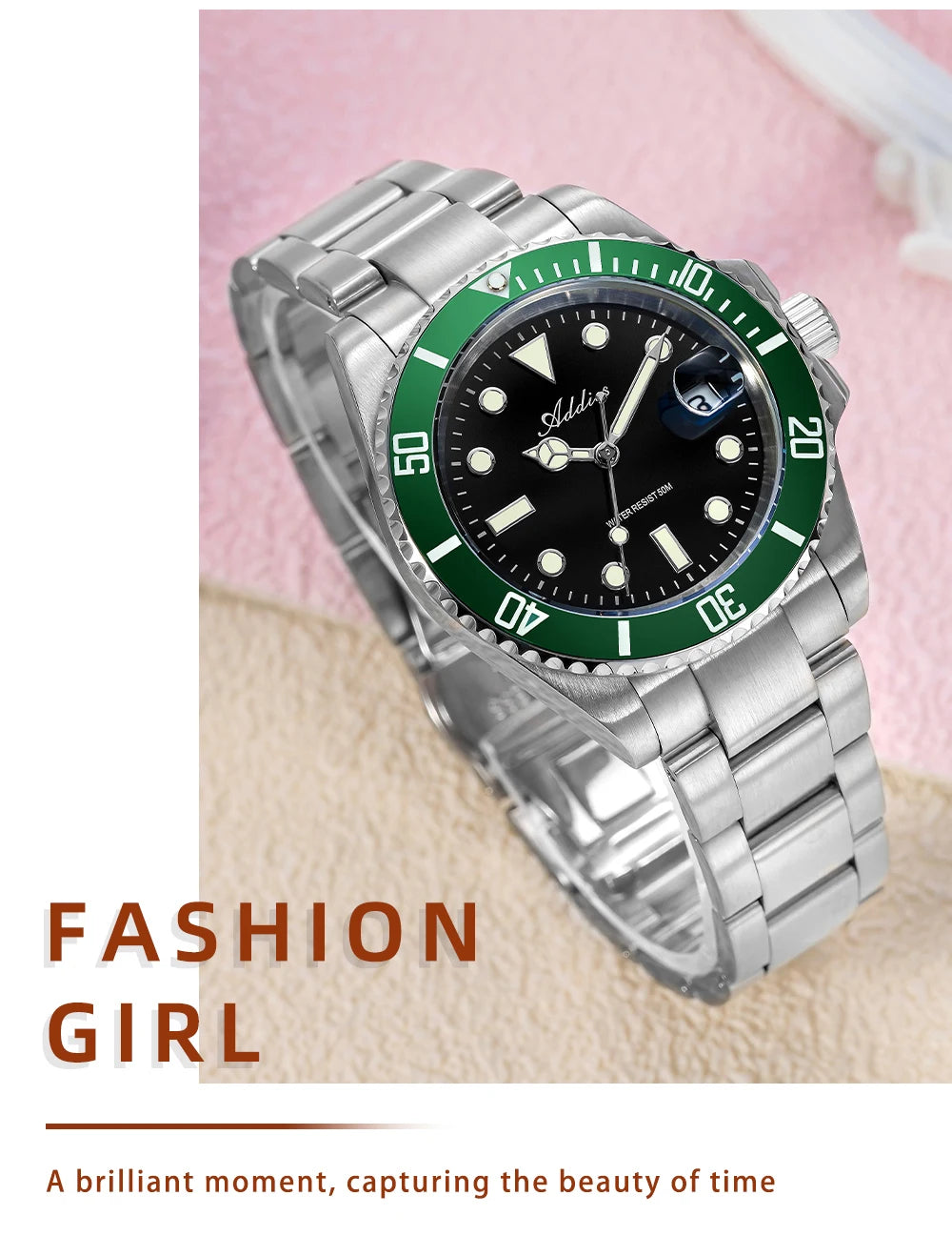 ADDIES Luxury Women's Watches Elegant Classic 36mm Business Ladies Watch BGW9 Luminous Waterproof Steel Quartz Woman Watches