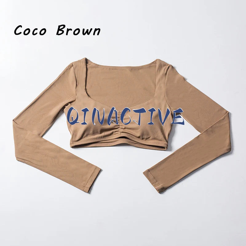 QINACTIVE Women Yoga Shirts Crop Top Long Sleeves Shirts for Women Yoga Sports Fitness Gym Clothes Workout Tops