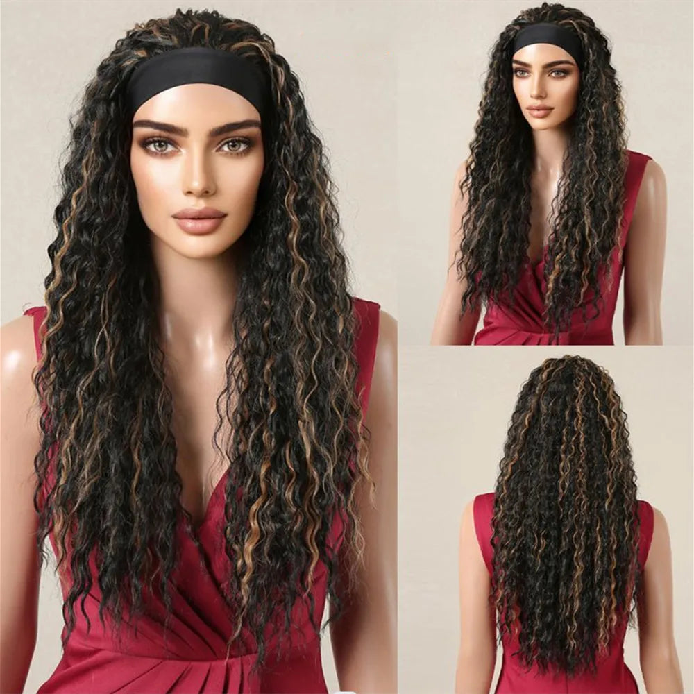 ALAN EATON Long Blonde Synthetic Headband Wig Ombre Blonde Straight Hair Wigs Natural Looking Heat Resistant Fiber for Daily Use