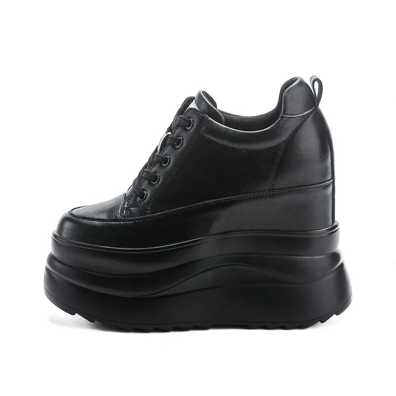 Fujin 13cm 2025 Genuine Leather Platform Wedge Flats Shoes Chunky Sneaker Casual Comfy High Brand Fall Autumn Walking Shoes