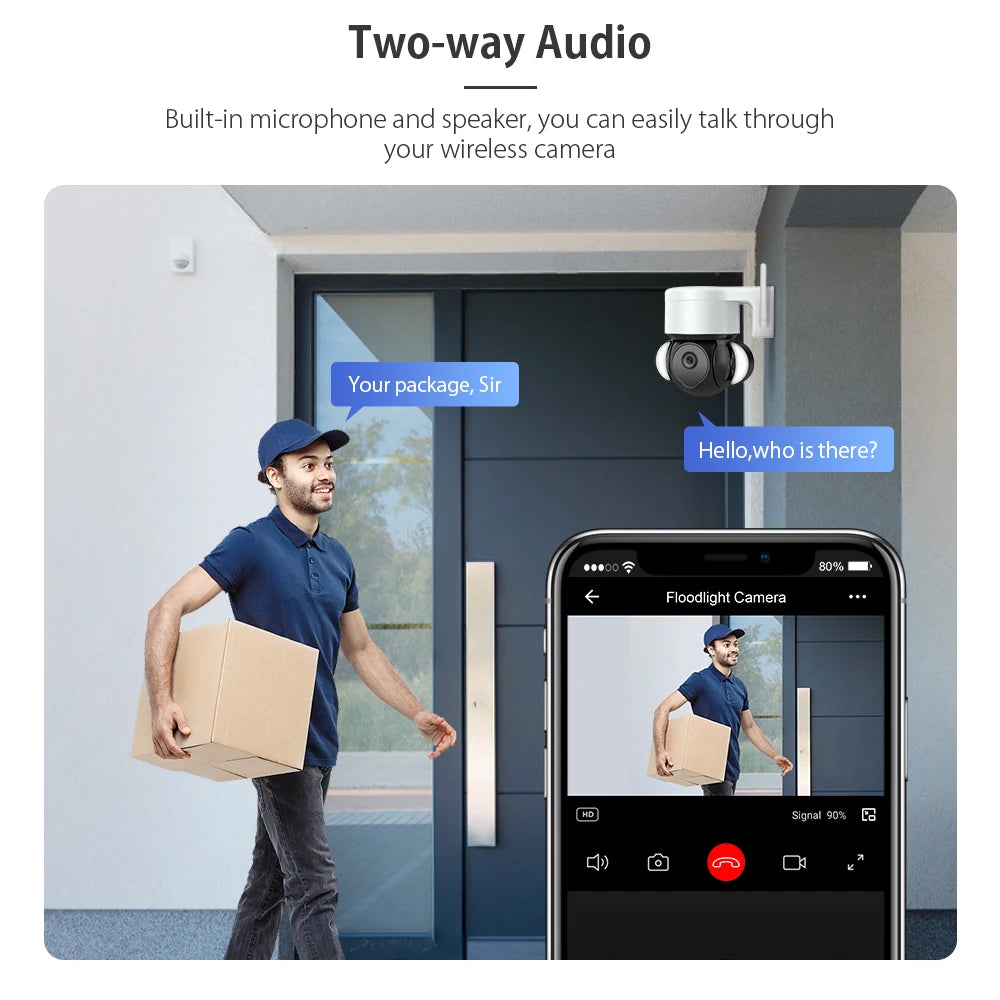 5MP Security Camera Outdoor Wireless 2.4G WIFI PTZ Auto Tracking Cameras Floodlight Color Night Vision IP66 Waterproof Two Way Audio Surveillance Cam