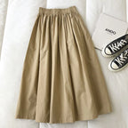 Women Black skirt midi High waist korean style Pleated a line Vintage Clothing 2026 new Summer Casual Fashion Ladies Work Wear