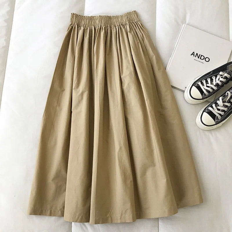 Women Black skirt midi High waist korean style Pleated a line Vintage Clothing 2026 new Summer Casual Fashion Ladies Work Wear