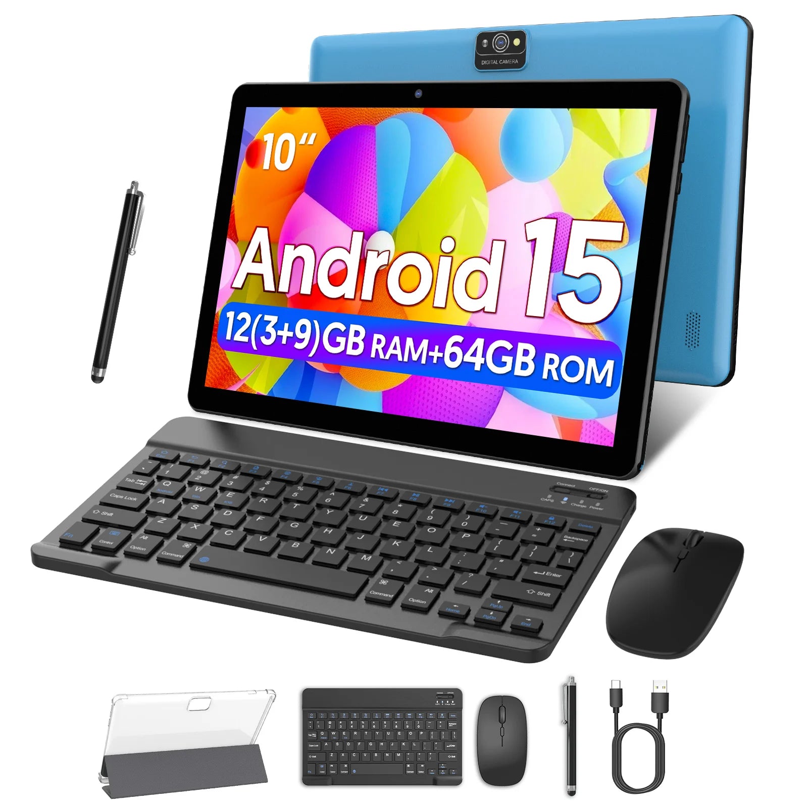 Android 15 Tablet, 10.0-inch screen, quad-core processor, 12GB RAM (3GB+9GB), 64GB storage, 2MP+8MP dual cameras，6000mAh Main image
