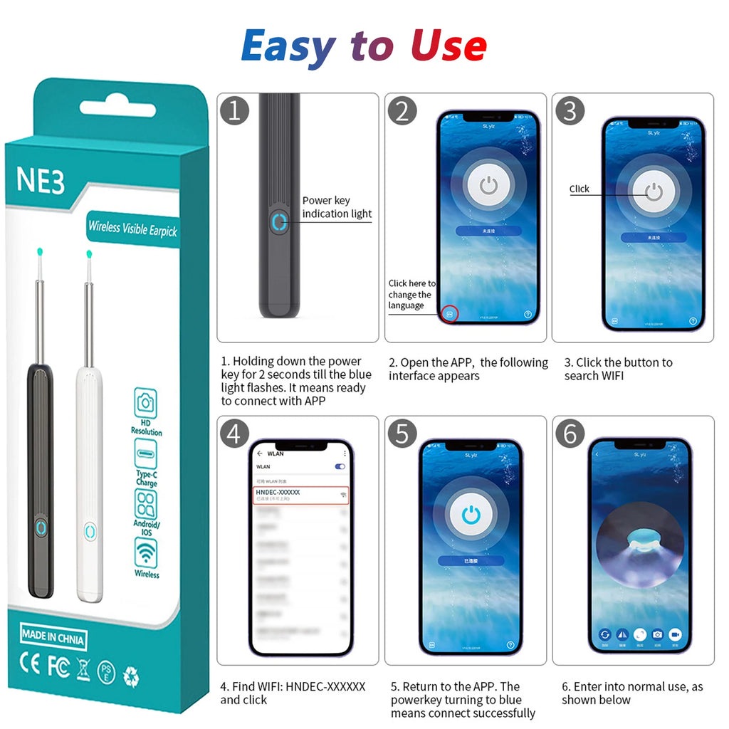 Smart Visual Ear Cleaner HD Ear Sticks Otoscope USB C Charging Endoscope Wax Removal Tool Earpick MIni Camera Health Care Set