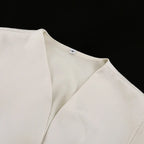 FANTOYE Sexy Deep V-Neck Long Sleeve Shoulder Pads Women 2 Piece Sets Beige Single Breasted Tops Short Pants Winter Lady Outfits
