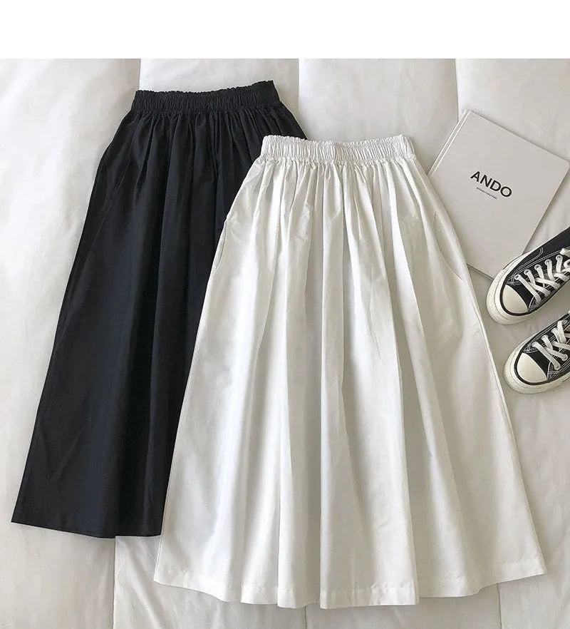Women Black skirt midi High waist korean style Pleated a line Vintage Clothing 2026 new Summer Casual Fashion Ladies Work Wear