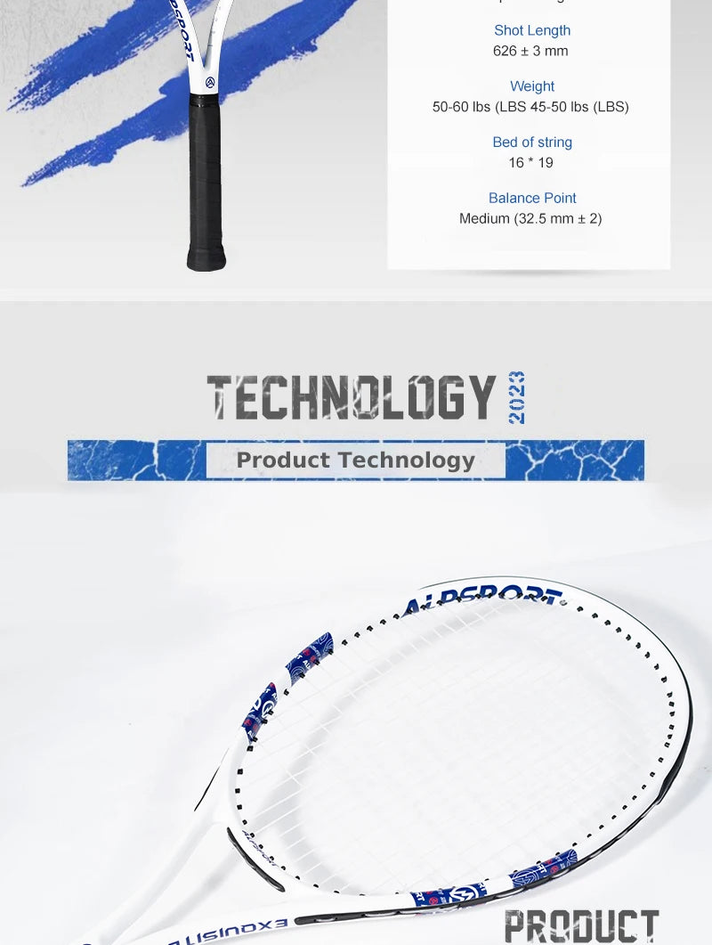 ALPSPORT Carbon Fiber Tennis Racket T800 18K-Professional Grade with Bag&Strap Lightweight Training Racquet for Adults Men&Women