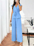 Women Solid Lapel Full Sleeves Pant Suits Chic Single Breasted Wide-leg Long Pants Sets 2026 Lady  Casual Daily Loose Fit Outfit